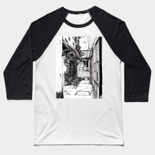 Alleyway Saigon Vietnam Pen and Ink Illustration Baseball T-Shirt